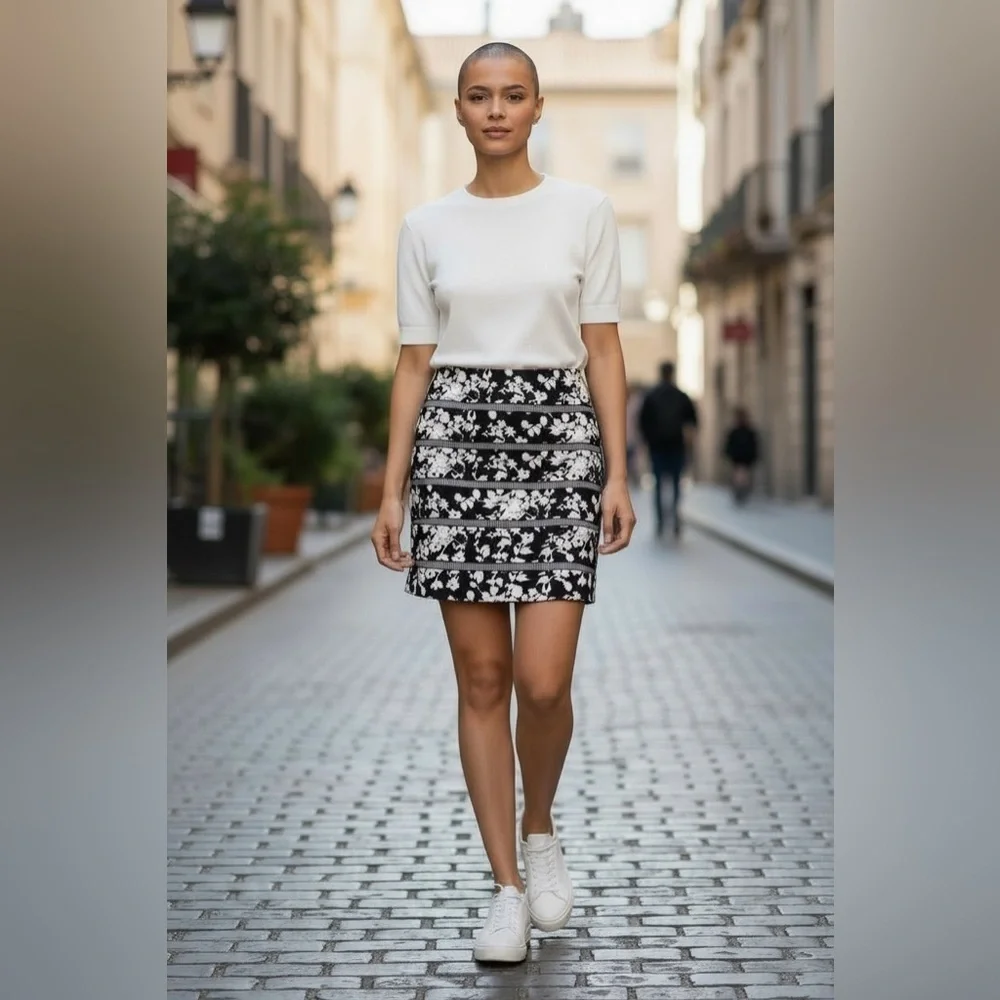 White House Black Market skirt Black and White Floral Mini Skirt